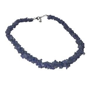 PZO Aquamarine Chip Cluster Rock Mineral Choker Necklace Sterling Silver 925